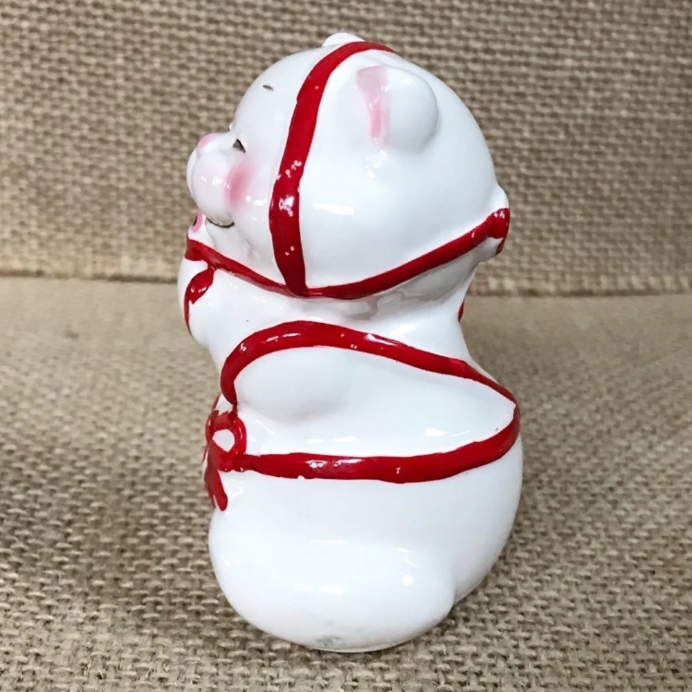 Vintage White Cat Figurine Kitty Wrapped In Ribbon Cute Twee Kitsch Whimsical - Picture 2 of 7